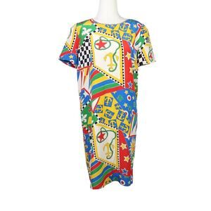 Vintage 80s Nipon Boutique blue yellow nautical anchor mini dress 8